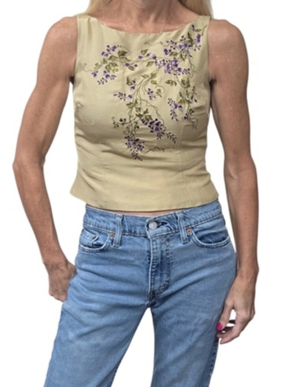 Vintage Y2K Ann Taylor Silk Embroidered Floral Fitted Top 2P